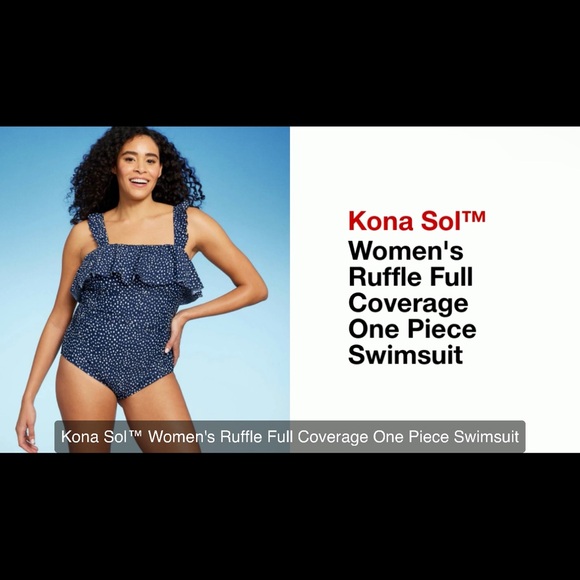 NWT Kona Sol Women’s Navy polka dot Ruffle bathing suit 16 - Picture 3 of 5